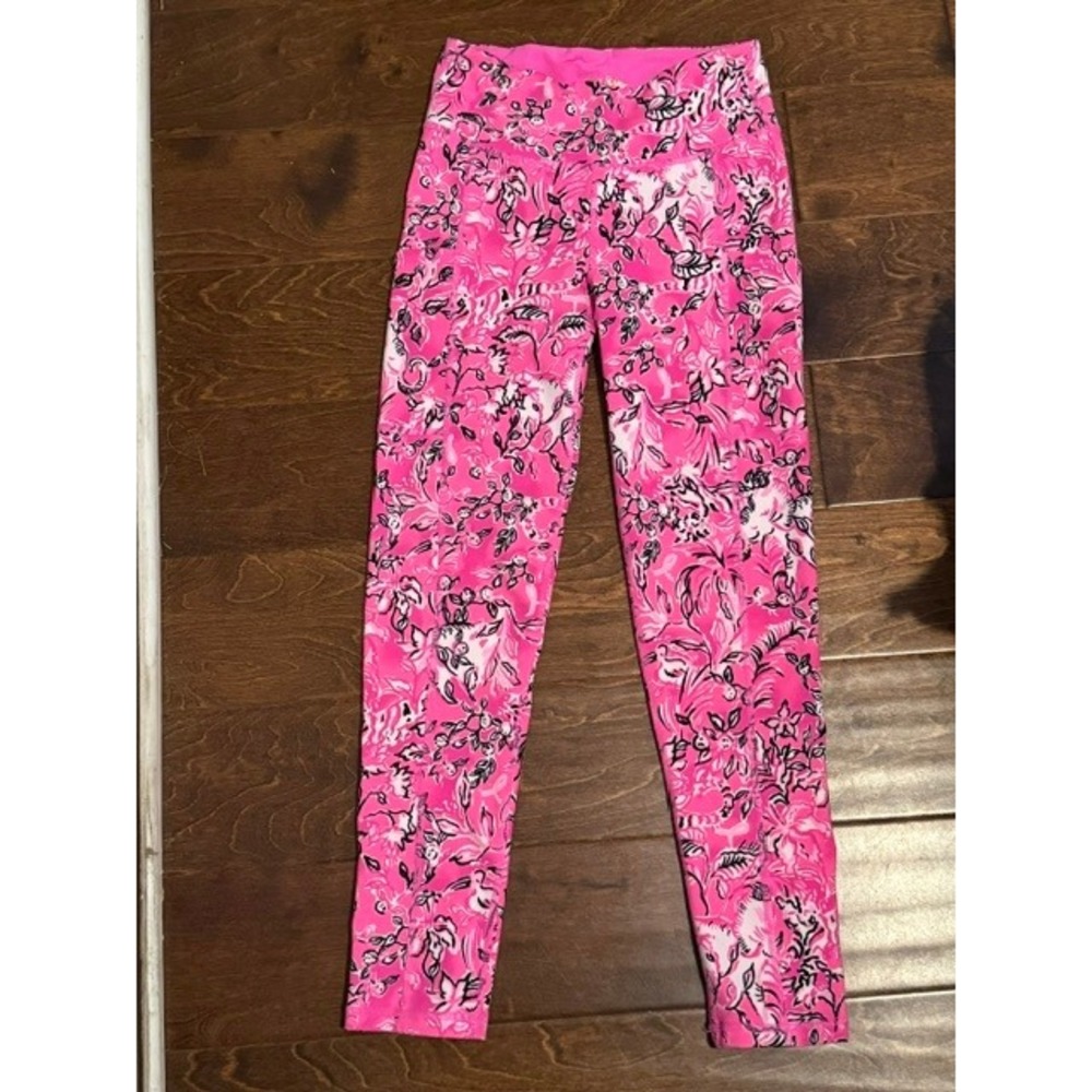 Lilly Pulitzer Luxletic Pink Floral Zebra Print Active Leggings Pockets XS